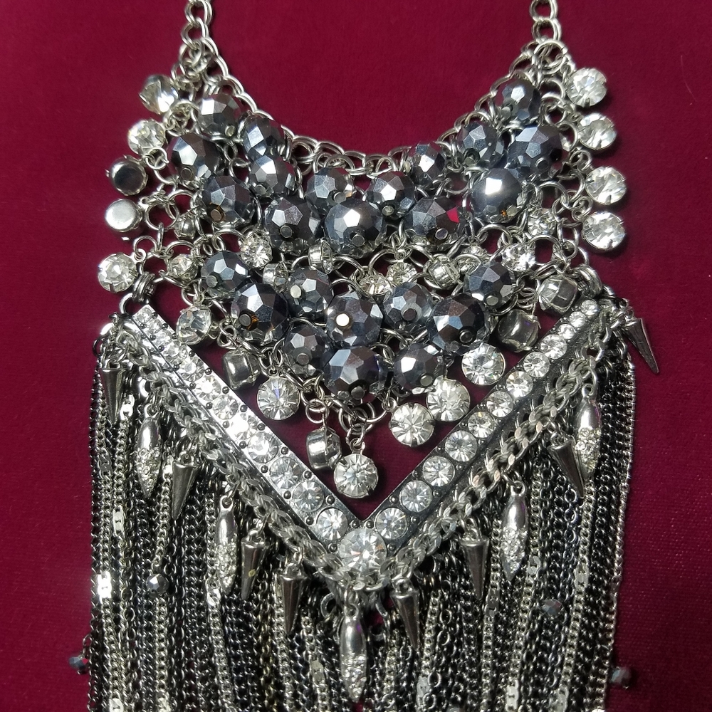 Silver Beaded Chain Rhinestone Statement N… - Picture 4 of 4